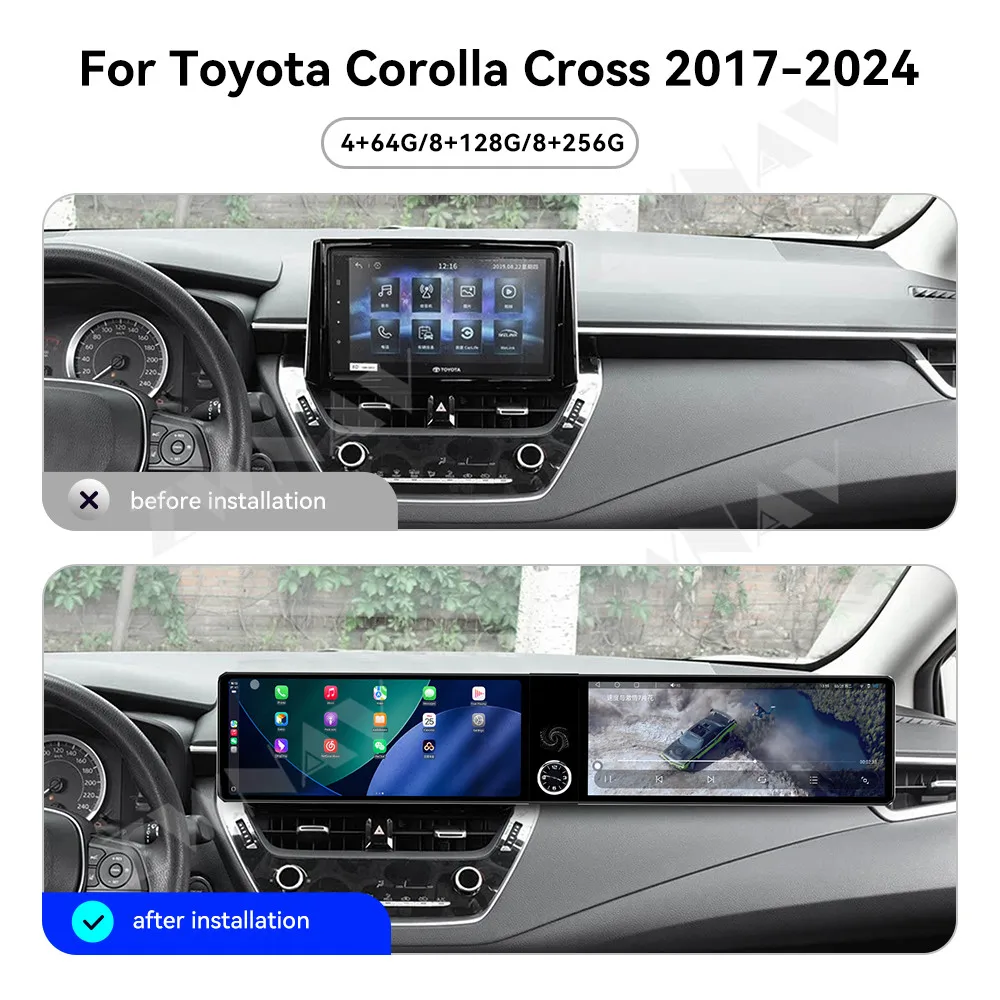 Car Radio Dual 12.3 inch Touch Screen Carplay For Toyota Corolla Camry 2017-2024 Android 14 GPS Navigation Car Multimedia Player