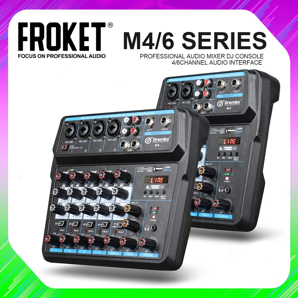 

DJ-микшер FROKET с USB-интерфейсом и звуковой картой, легкие и компактные басы и регулировка высоких частот для Домашнего Караоке