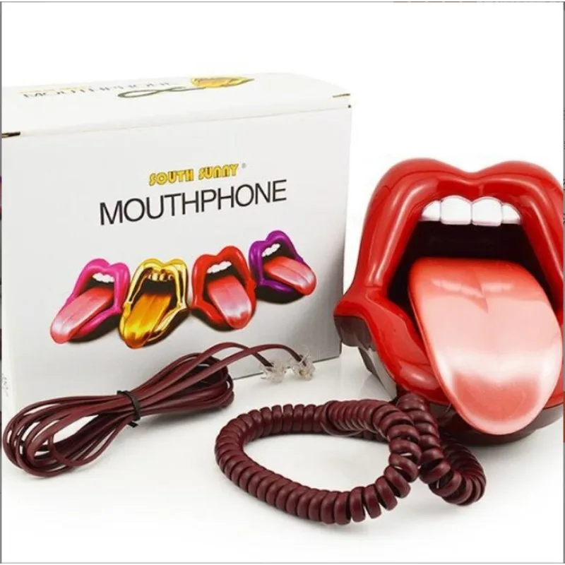 Funny Tongue Stretching Sexy Lips Mouth Corded Phone Telephone with LED Indicator, Audio / Pulse Dial, Table Landline Telephone