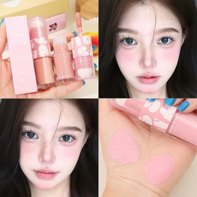 Fard à joues liquide Double tête avec brosse à colorant étourdi, bâton de fard à joues mat naturel à faible saturation, teinte Rouge, maquillage de Style coréen