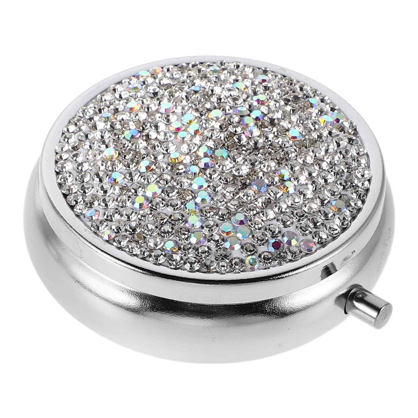 

Portable Rhinestone Pill Organizer Mini Metal Medicine Box Compact Travel Pill Container For Purse Small Tablet Holder