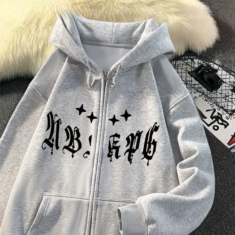 High Street Tide Navy Hooded Sweater Men Women Autumn and Winter New Hip Hop Letters Embroidered Cardigan Zipper Couple Jacket