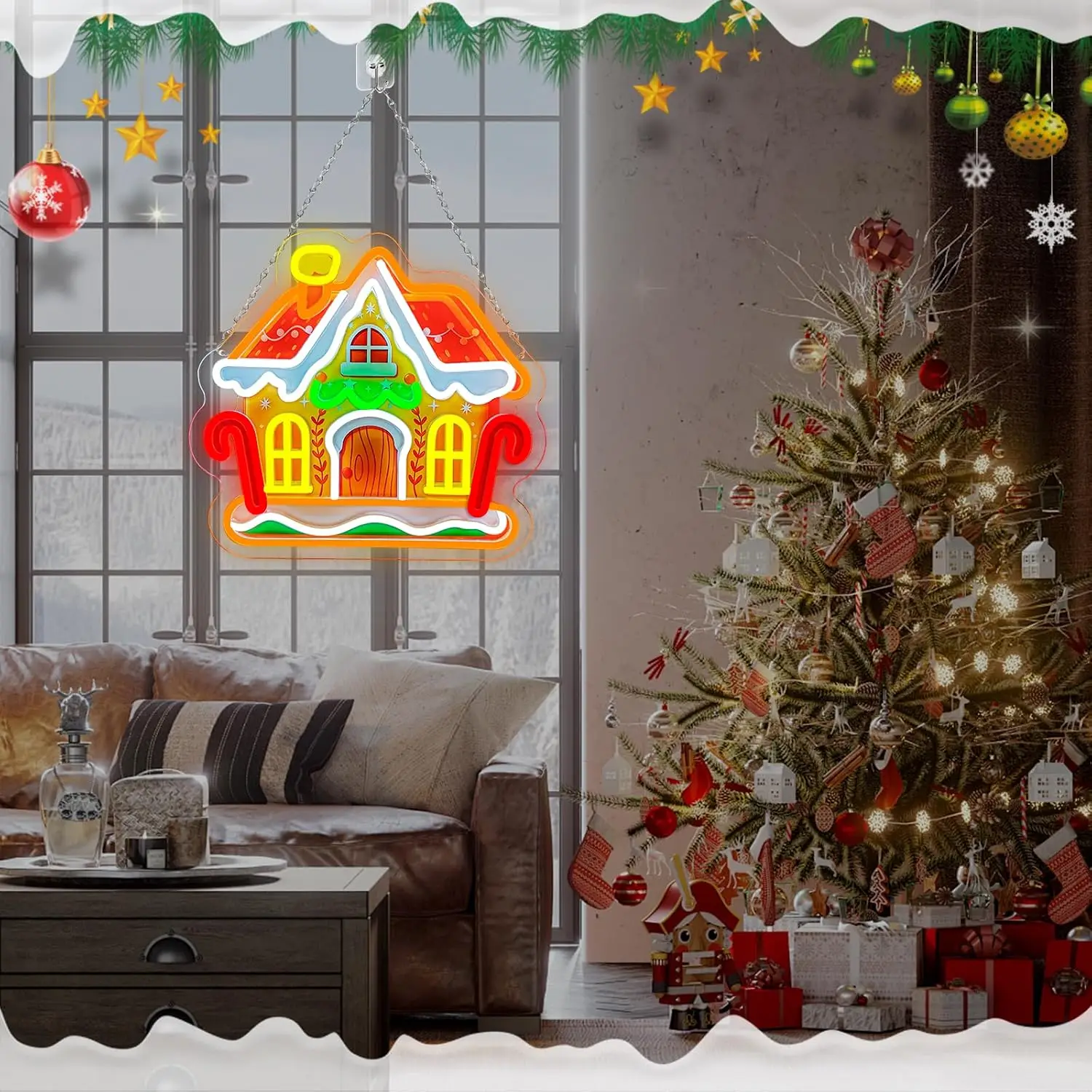 LED Neon Sign Gingerbread House Neon Light Candy Cane Snowflake USB Wall Hanging Lamp Christmas Xmas  Party Kitchen Home Decor