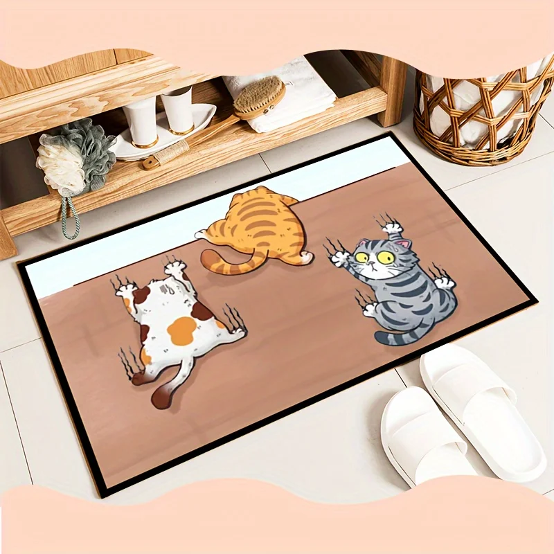 1Pc Flannel Polyester Cartoon Cat Animal Print Carpet Anti-Slip Indoor Outdoor Floor Rug Soft Easy To Clean Bathroom Kitchen Mat