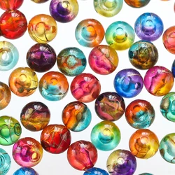 20 50pcs/lot 8mm Multicolor Round Acrylic Beads With Gold Color Plating Spacer Beads For DIY Bracelet Necklace Making Findings
