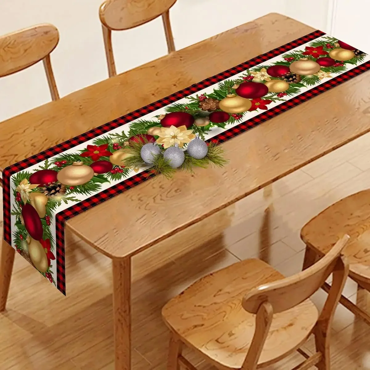 Christmas Pine Needle Ball Linen Table Runners Party Decor Winter Xmas Holiday Kitchen Dining Table Runner Christmas Decorations