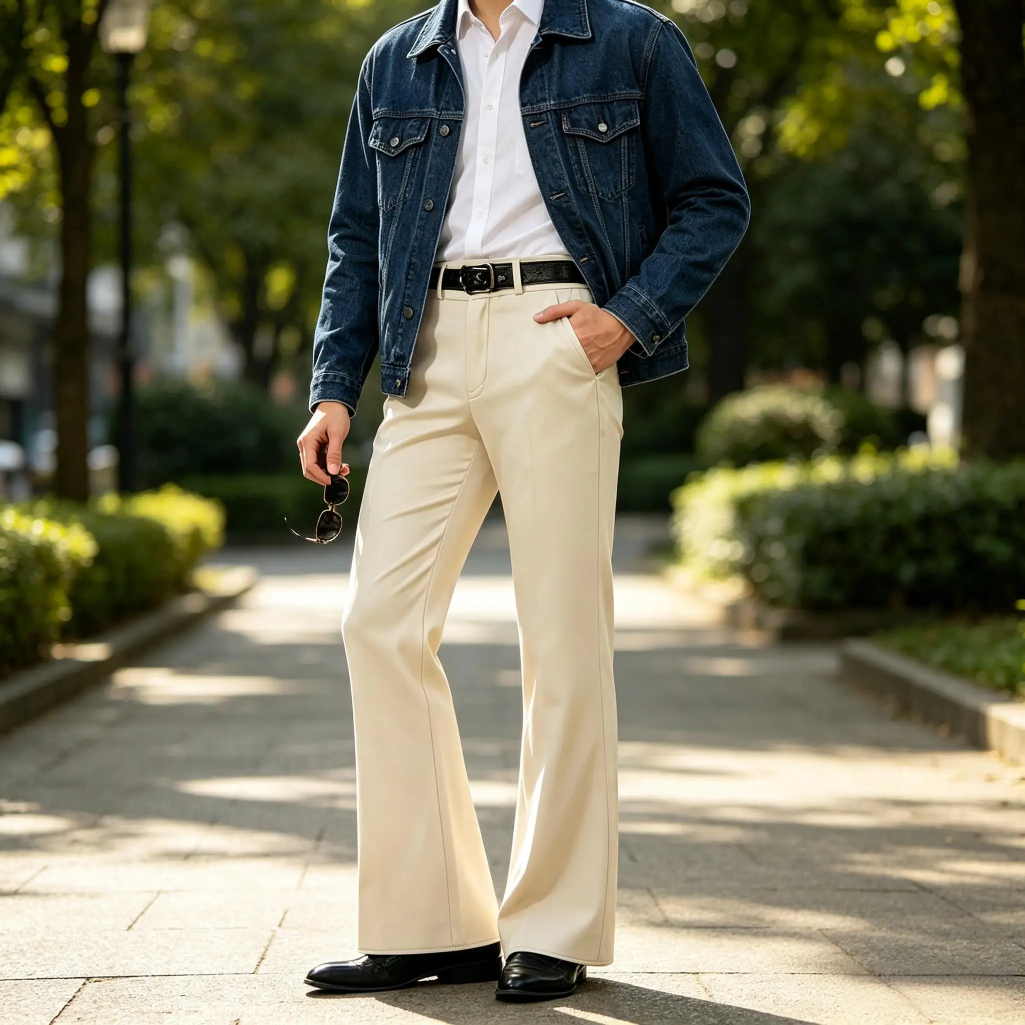 Men Cotton Flare Dress Pants High Waist Slim Fit Breathable Business Wedding Party Dating Travel Daily Street Suit Trousers