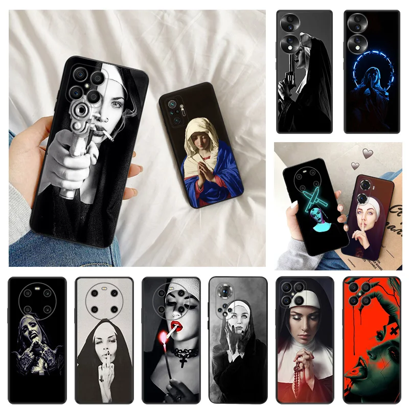 Ultra Thin Silicone Soft Phone Case For Honor X8 X7 X9 b X6 4G 70 90 Magic5 Pro 8x Pixel 8 7 6 a Devout Sister Nun Matte Cover