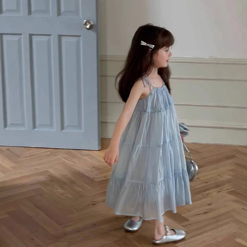 2025 New Girls Suspender Dress Summer Comfort Holiday Style Floral Long Beach Princess Dresses 2- 8 Years Children's Clothing 2