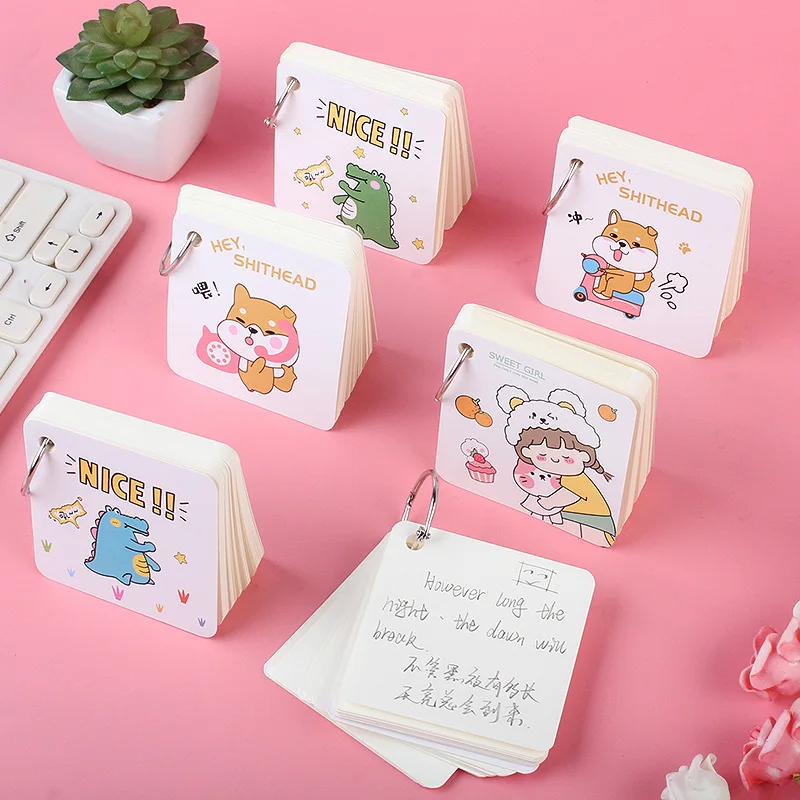 Random 1pc cartoon student portable notepad diary cartoon blank words loose leaf iron circle stationery memo pads school supplie