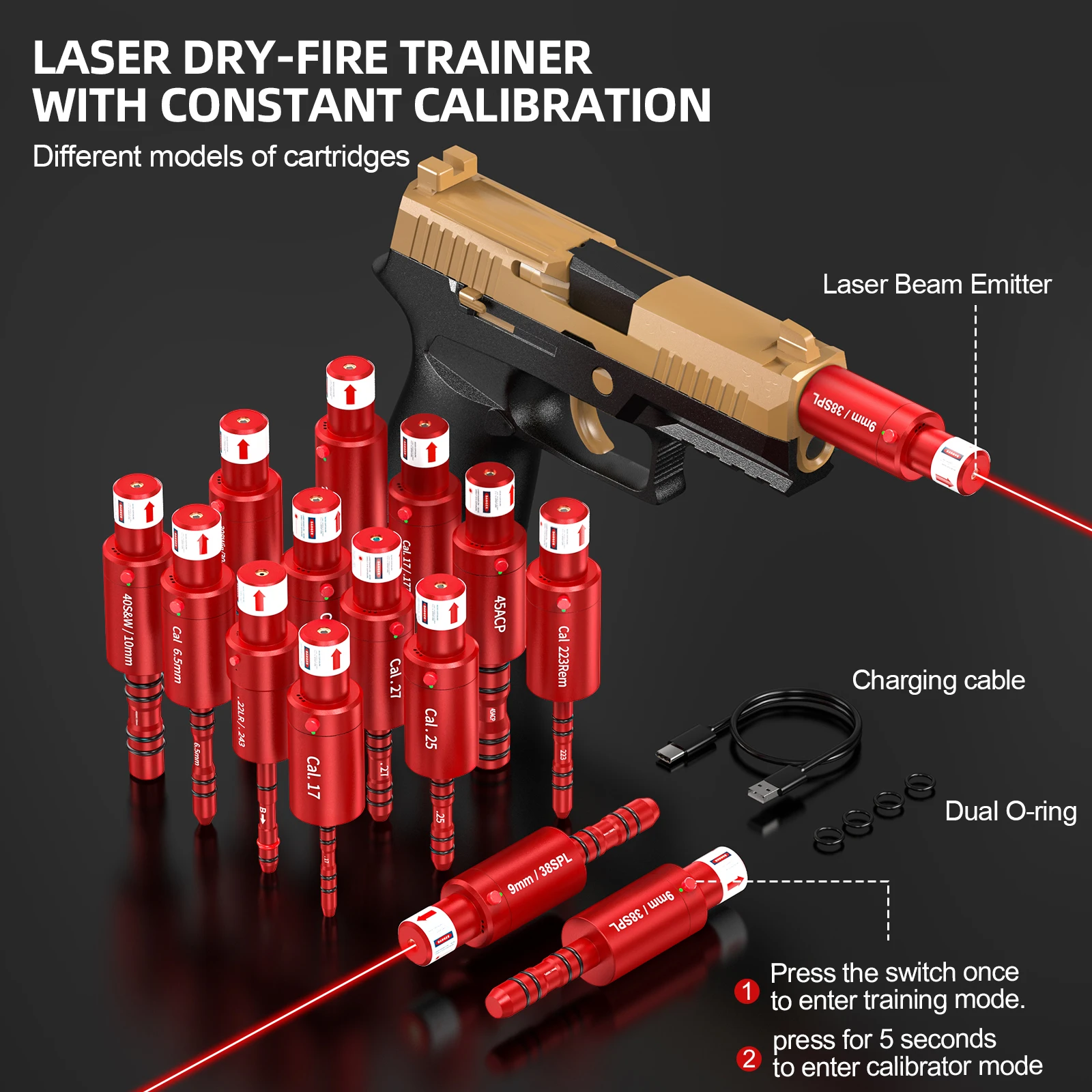 

308Win.30-06 Двойной лазерный журнал с красной точкой и функцией навеса, вмещает режим калибровки дрессировки сухого огня.