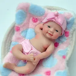 Mire & Mire Reborn Baby Dolls Silicone Full Body - 7-Inch Mini Realistic-Newborn Tiny Babies Smiling Girl-Pink clothes