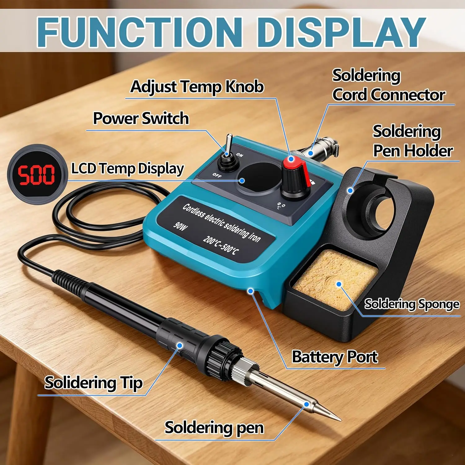 90W LED Digital Cordless Soldering Iron Kit for Makita 18V LXT Battery Temperature 200°C~500°C with 5PCS Tips for DIY Repair - view 3