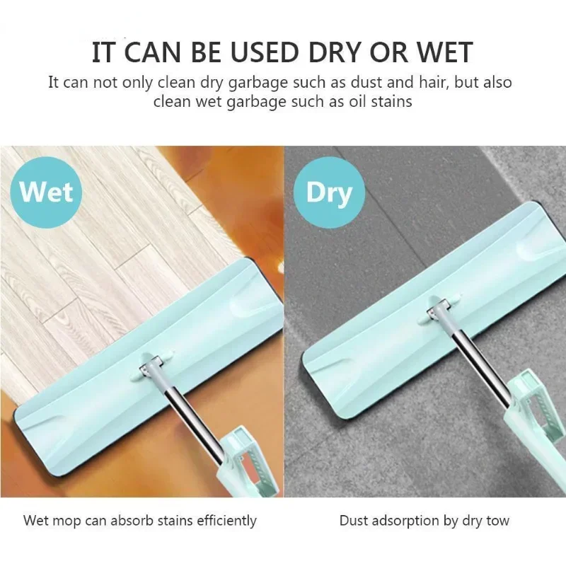 Flat Mop Steel Handle 360° Swivel Microfiber Mop Dry Wet Kitchen Cleaning Hands Free Flat Mop  Cleaning  Floor Cleaning