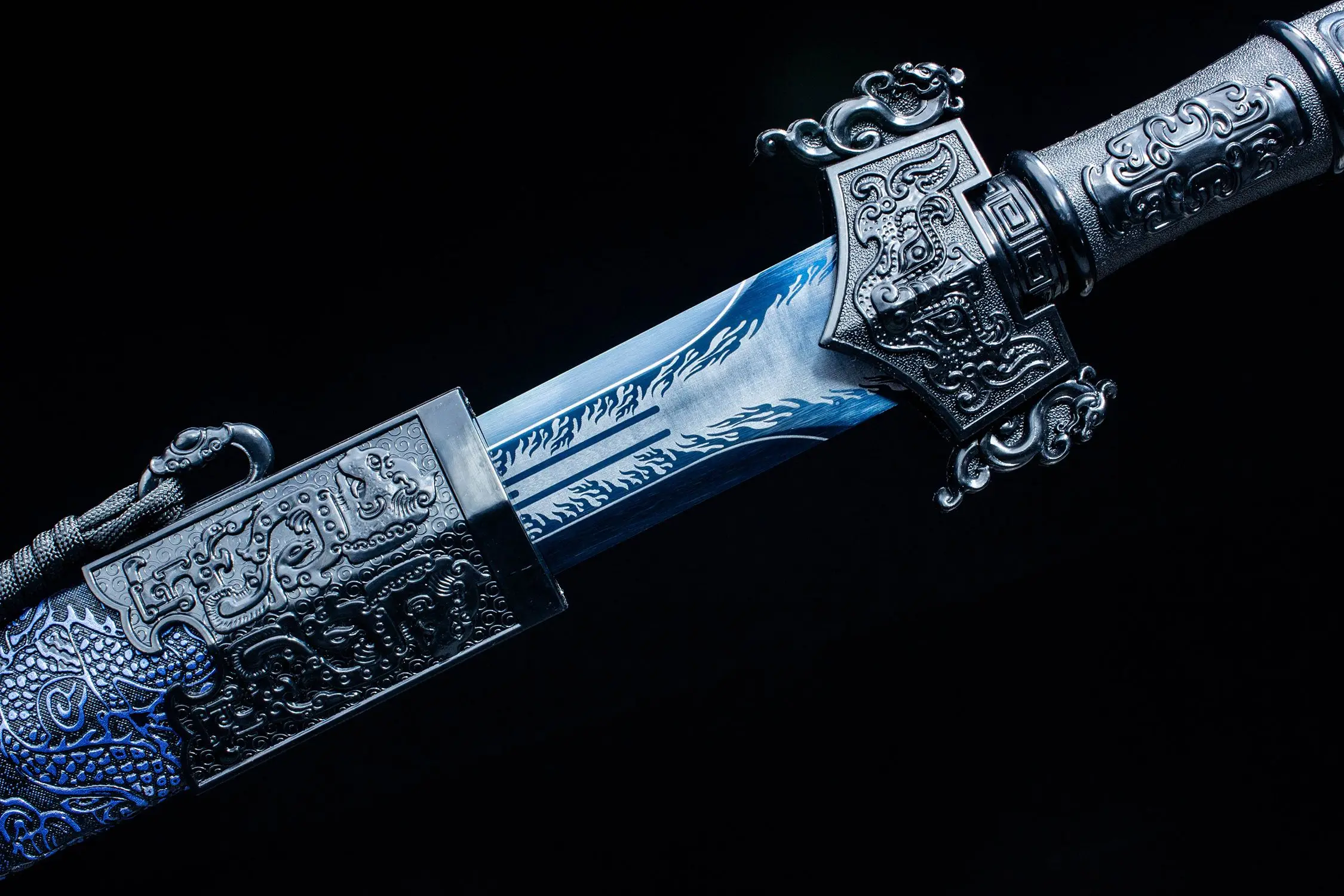 

103 cm full tang Blue Lightning stage show Real steel medieval handsome smart katana warrior fighting weapon sword