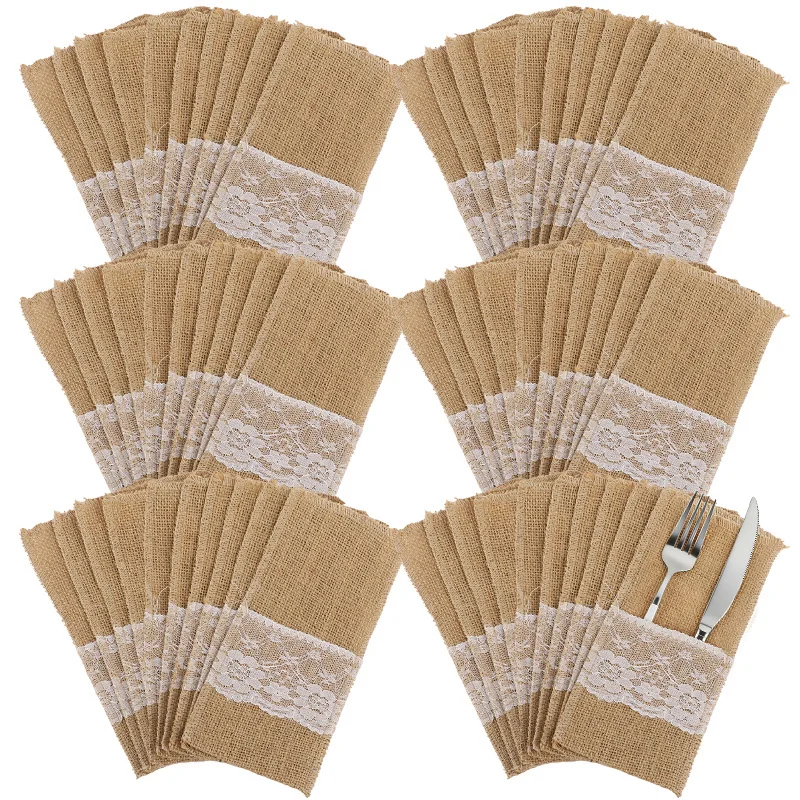

10-30Pcs Vintage Burlap Cutlery Holders for Rustic Wedding Table Decoration Knife Fork Napkin Bag Christmas Birthday Party Decor