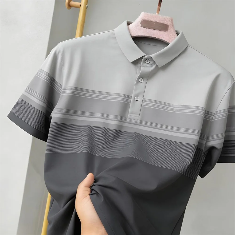 Sporty Color-blocked Striped Polo Shirt Breathable Loose Daily Casual Contrast Color Fashion Sport 3D Print Stripe Golf Polo - view 3
