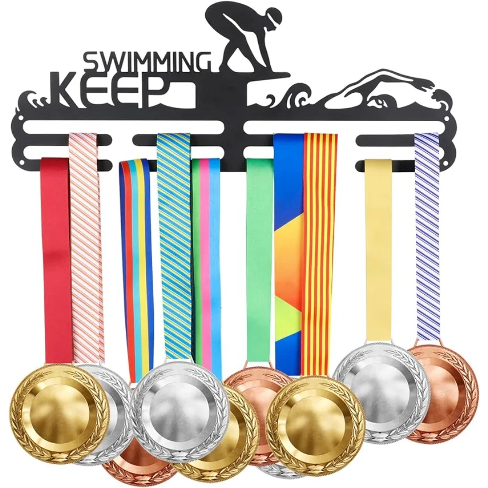 

Competition Medal Holder Iron Swimming Pattern Medal Display Frame Motivating Word Keep Swimming Iron Medal Hook for Competition