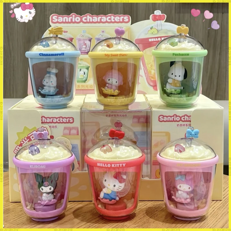 

Sanrio Milk Tea Cup Series Hello Kitty My Melody Kuromi Blind Box Light energy toys Kawaii Action Anime Figure Cartoon Doll Gift