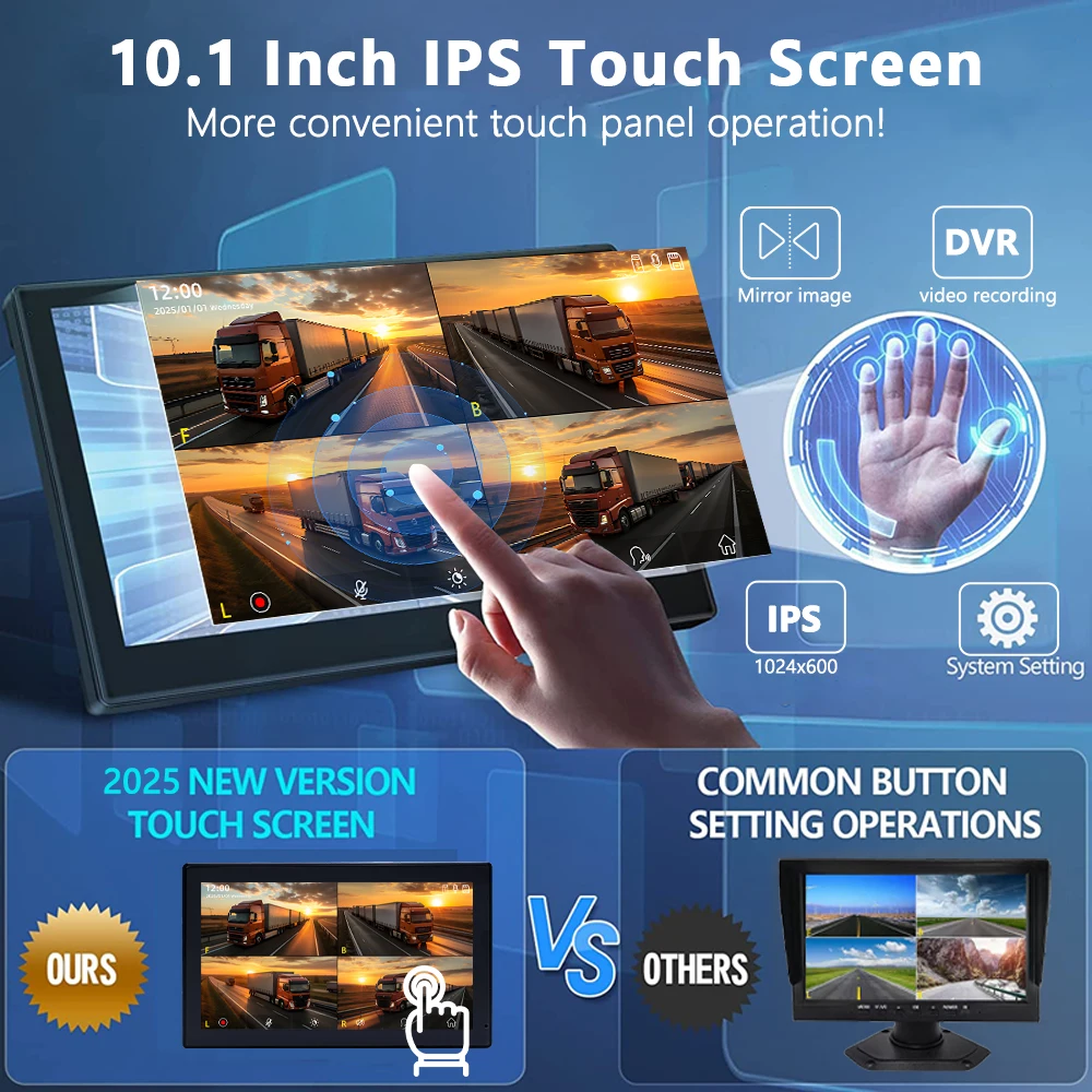 4 Channel 10.1 Inch Truck Bus Vehicle DVR MP5 With 4 PCS AHD 1080P Camera Surveillance Video Parking Recorder Monitor System Kit