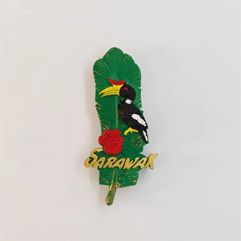 ماليزيا باش وحيد القرن، ساراواك بورنيو زهرة ثلاثية الأبعاد مغناطيس الثلاجة السياحة التذكارية الثلاجة ملصقات مغناطيسية #6