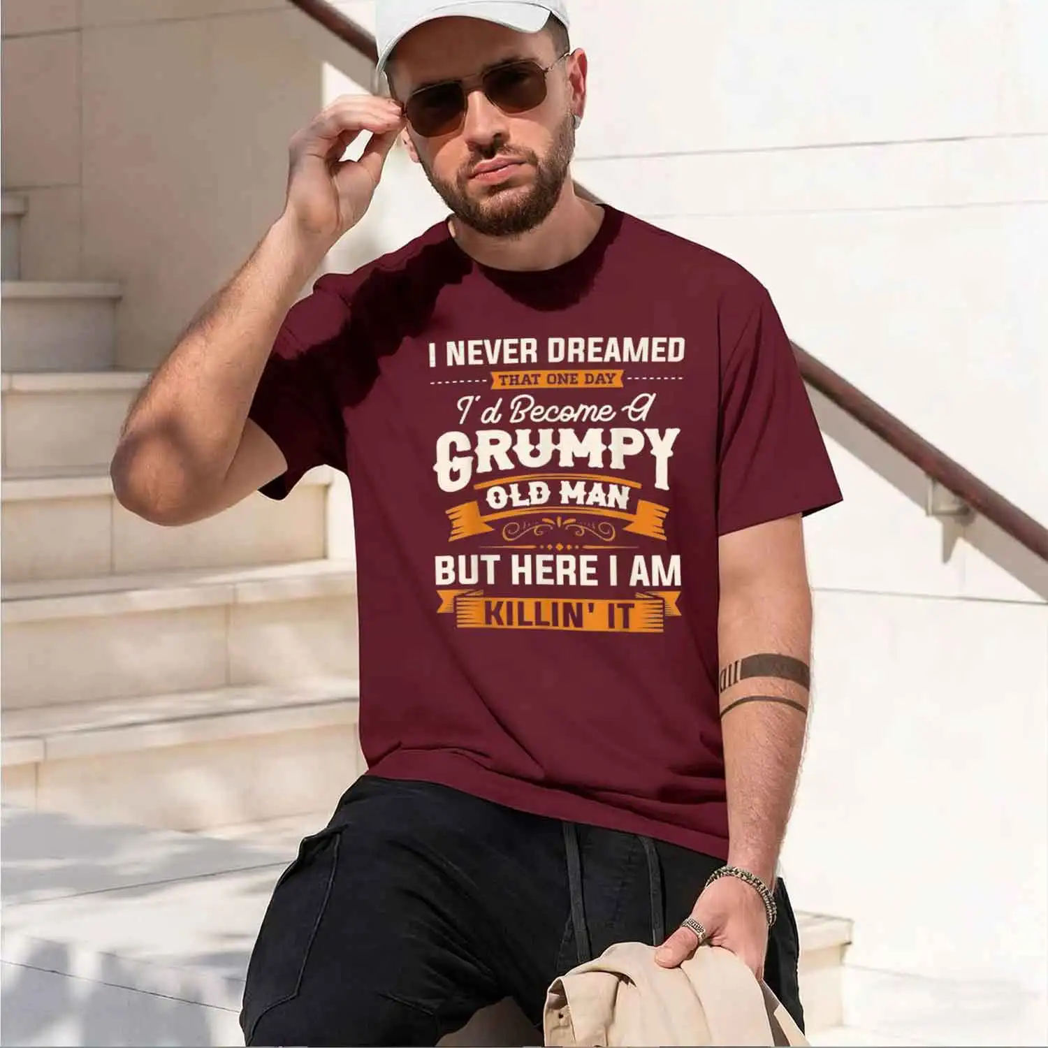 Mens I Never eamed That I'd Become A Old Man Grandpa Short Sve Man Husband and Father Summer T-Shirt 2026 New Model Men’s Short- view 6