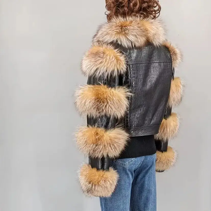 real sheep leather with real raccoon fur