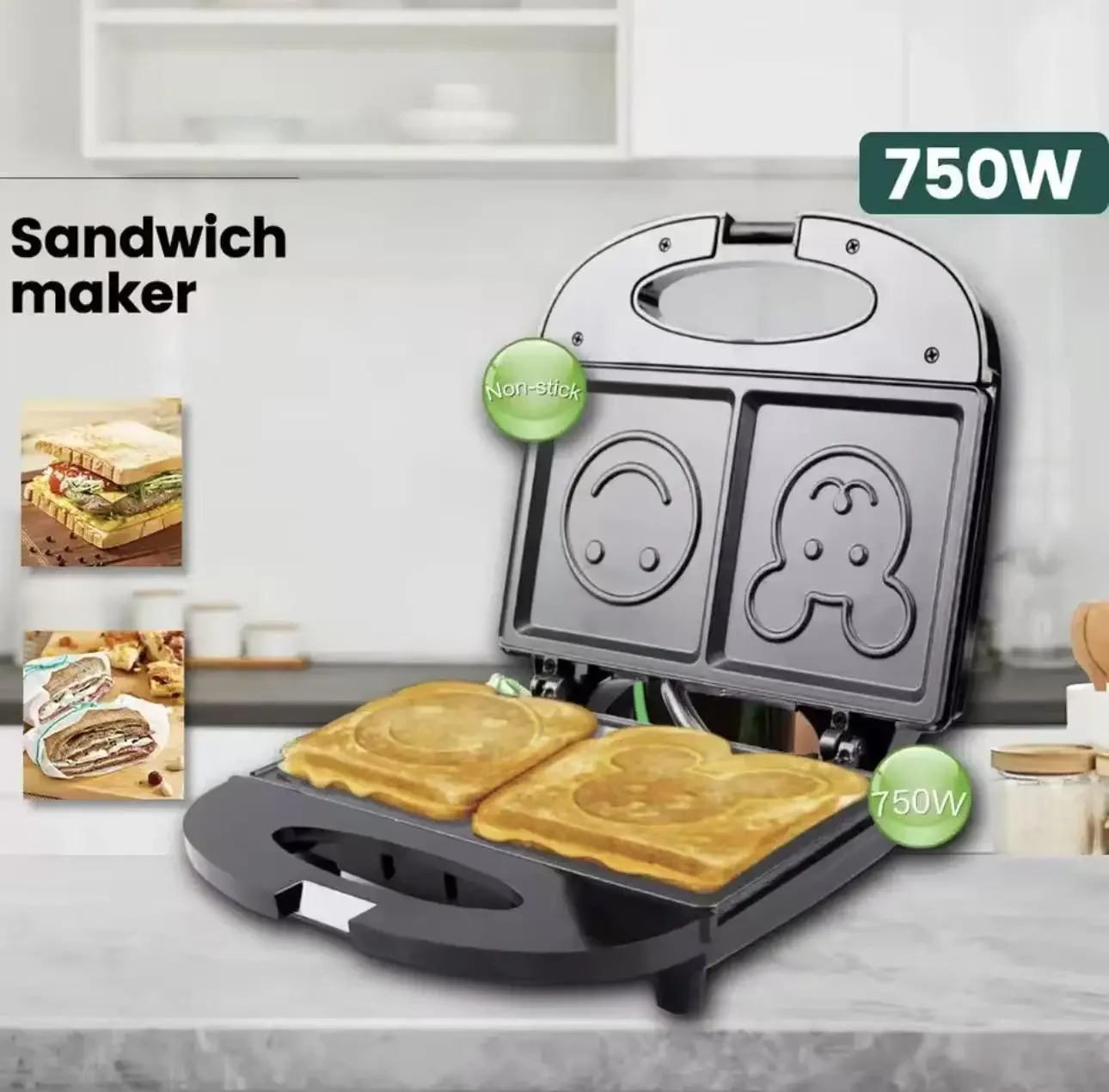 家庭用軽量朝食サンドイッチメーカー-ワッフルトーストサンドイッチメーカー-3-in-1