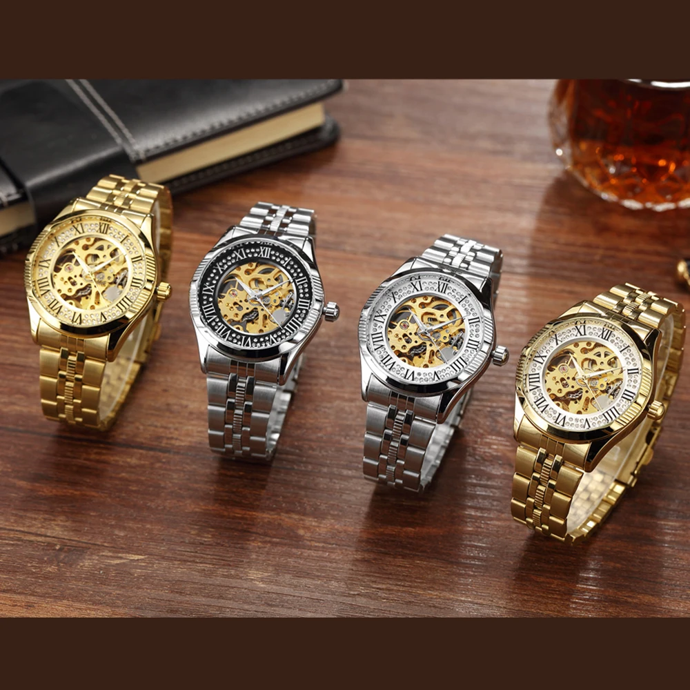 Top Brand Luxury Watches Men Hollow Automatic Golden Skeleton orologio meccanico orologio da uomo impermeabile