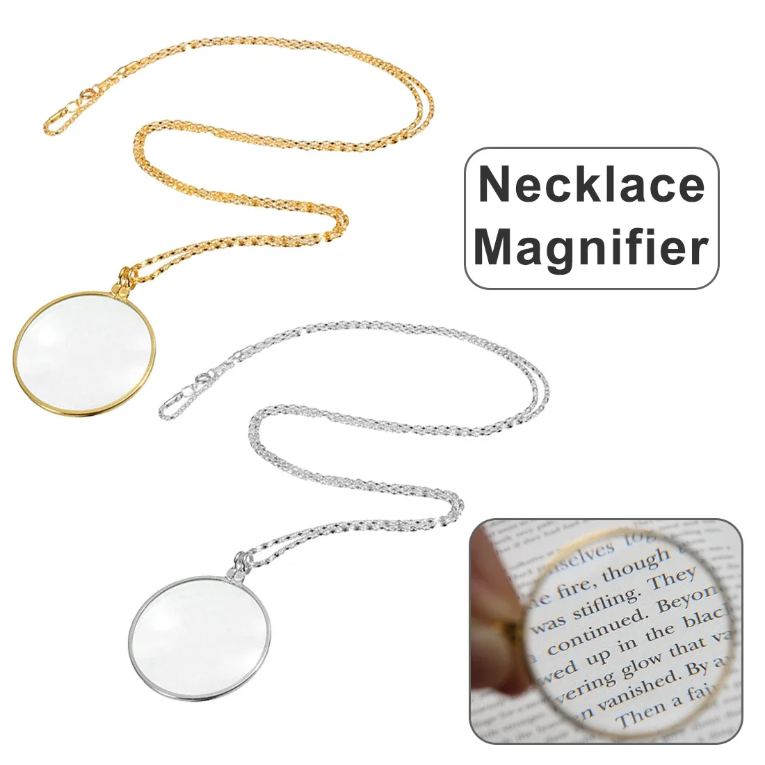 5X 42mm Necklace Magnifier Hanging Loupe Utility Monocle Lens Coin Magnifying Glass Pendant 450mm Chain Zooming Increase Vision