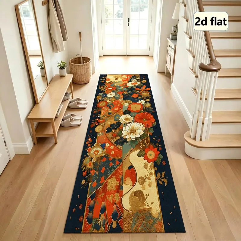 1 Piece Traditional Japanese Ukiyo-e Floral Carpet, Soft Comfortable, All Seasons, Lightweight Easy Care, Home Decor, Living Room, Bedroom, Entryway, Autumn Winter
