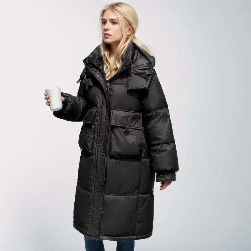 Parka longue à capuche pour femme avec poches optiques, doudoune femme, pardessus de neige coupe-vent, manteau en coton chaud, hiver, nouveau, 2024