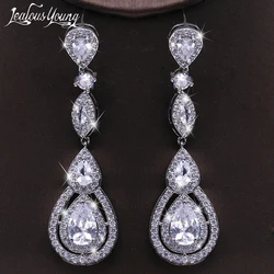 Elegant Fashion Cubic Zirconia Crystal Bridal Long Earrings Luxury Wedding Jewelry for Brides