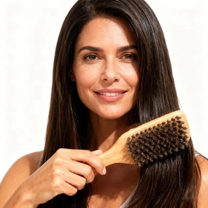 

Hair Brush for Smoothing Ponytail, Soft Boar Bristle Styling Border Control Brush for Sleek Hair, Teasing Hair Brush for 15UB