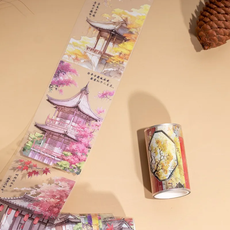 2 متر/لفة خمر منزل المشهد الكولاج PET اشي الشريط الزخرفية شريطٌ لاصق ملصقات صناعة يدوية سكرابوكينغ المجلات مذكرات