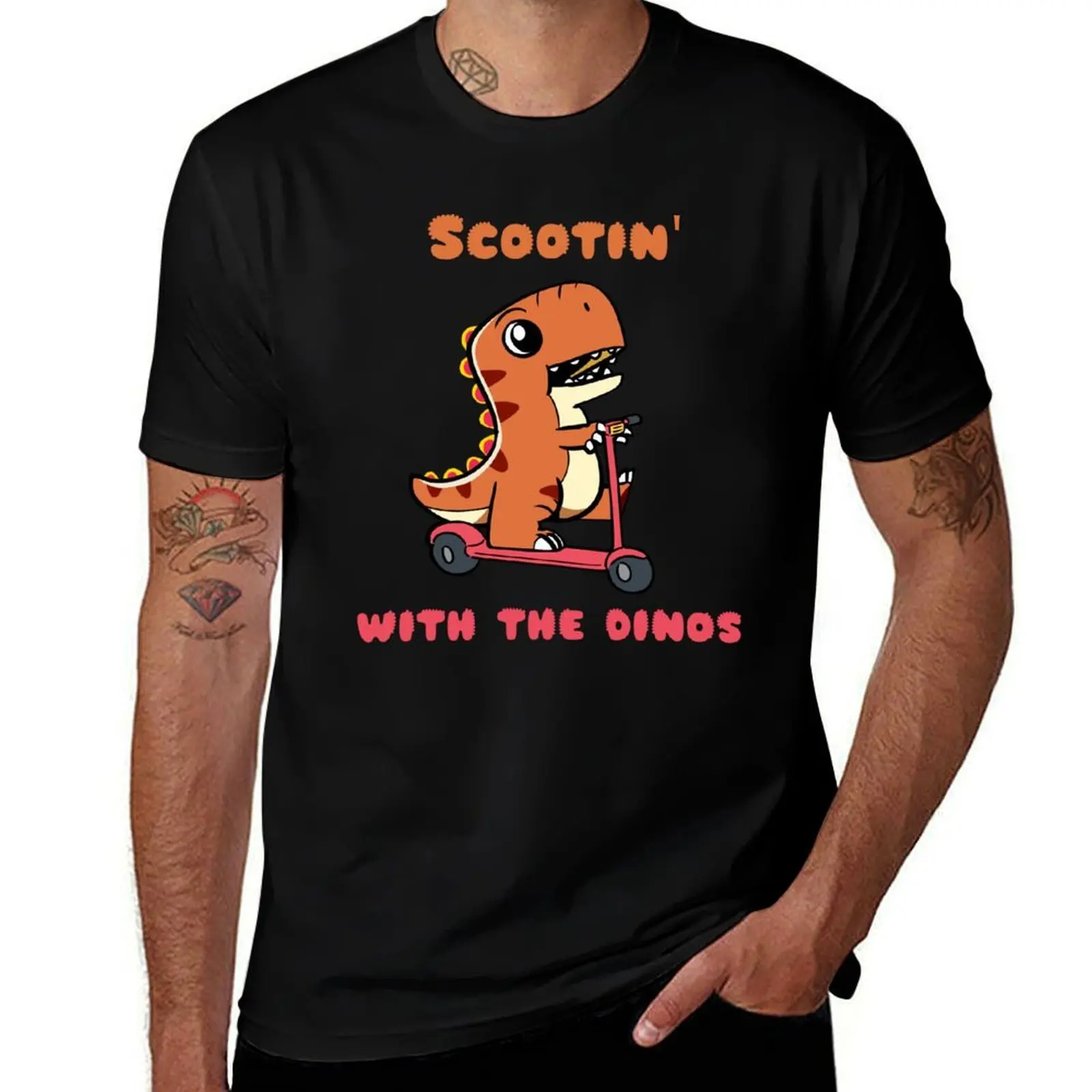 

Scooting with the Dinos T-Shirt cotton man t-shirts summer top tops mens tall t shirts