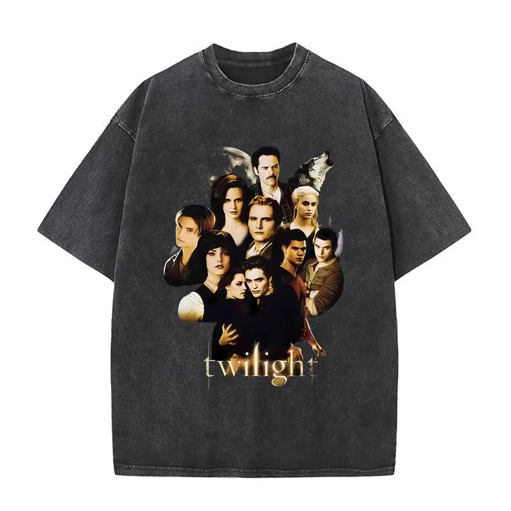

Washed Vintage Movie Twilight Saga T-shirt Vampire Robert Pattinson Edward Cullen T-shirts Men Women Casual Oversized T Shirts