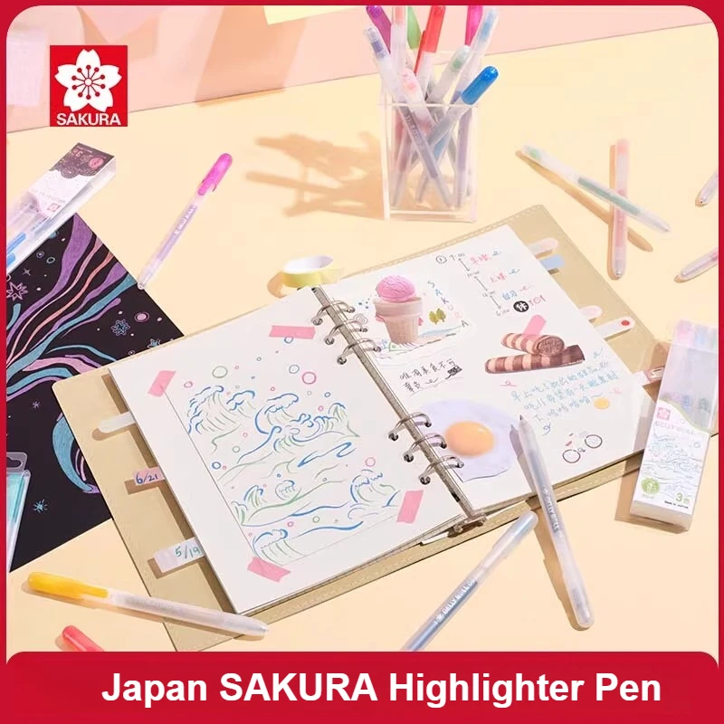 1/3pc SAKURA 0.8mm Retractable Gel Highlighter Moonlight Series Vibrant Colors for Art Journaling Black Paper & Photo Decoration