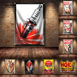 Spark Plugs Banner Flag Poster Wall Art Decor AD Vintage Motor Racing Sexy Lady Beauty Garage Sign Man Cave Garage Pub Club