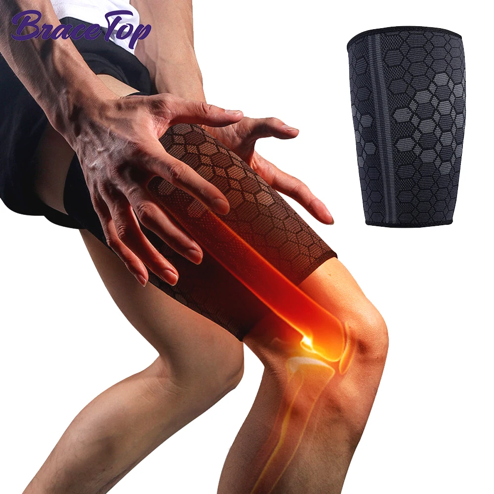 BraceTop 1 PC Thigh Compression Sleeves Quad and Hamstring Support Upper Leg Sleeves for Men Women Muscle Strain Leg Guard Brace