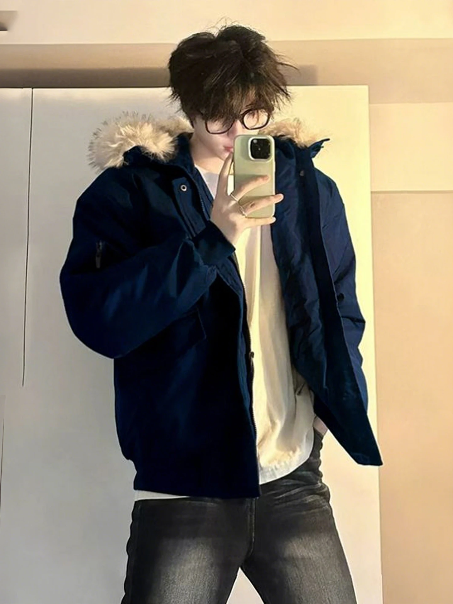 

Thiened Winter Parka Coat for Men with Hood Zipper Closure Cotton Jaet Youth ular Sle Warm Casual Wear Long Sve