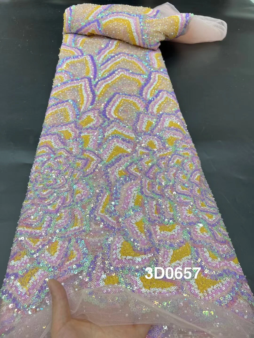 Luxury Bead Tube Embroidery African Lace Fabric 2025 High Quality French Sequined Tulle Fabric For Nigerian Wedding Party