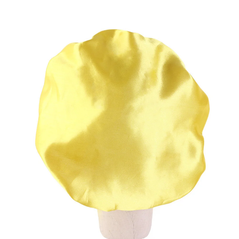 หมวกนอนเด็กสองชั้นสีเหลือง ยางยืด ปรับขนาดได้ ป้องกันผมขณะนอนหลับ ใช้ได้กับการอาบน้ำและล้างหน้า