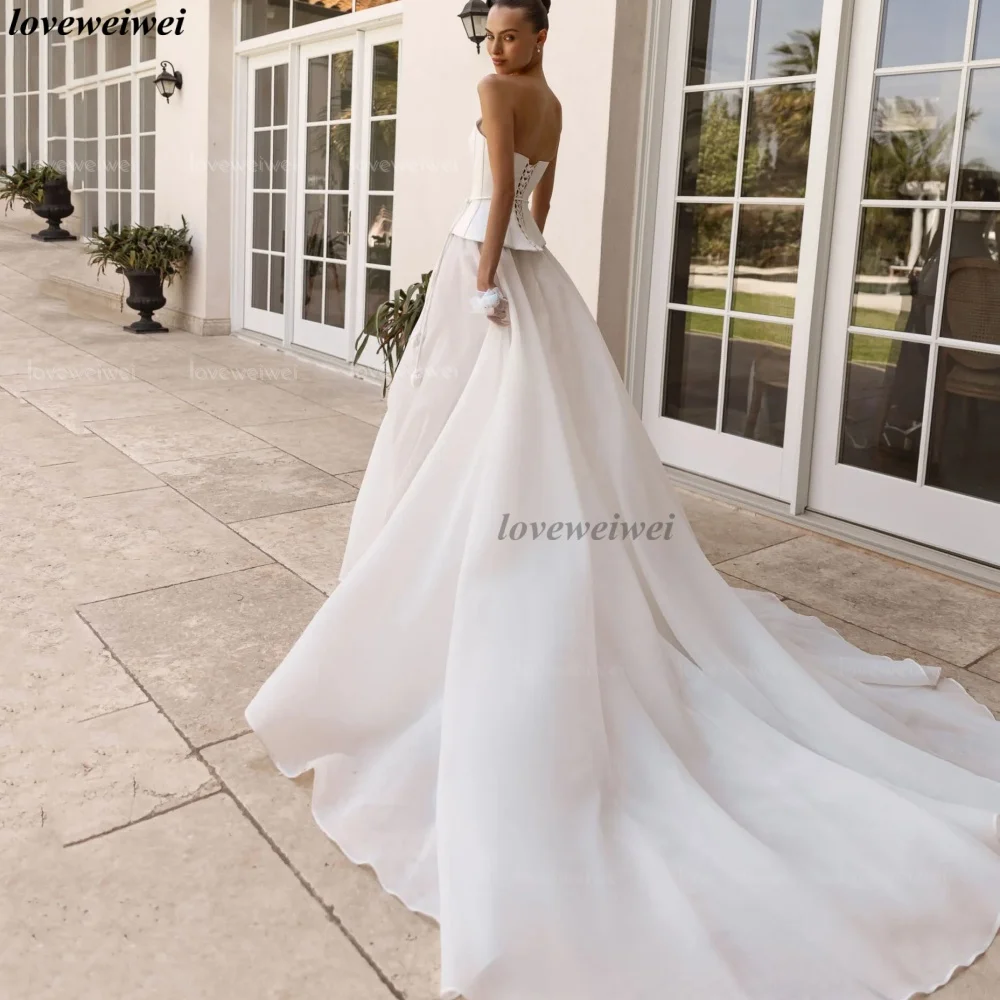 Maßgeschneiderte trägerlose, schlichte, moderne Brautkleider, A-Linie, Brautkleid mit Schnürung am Rücken, bodenlang, Vestido De Novia