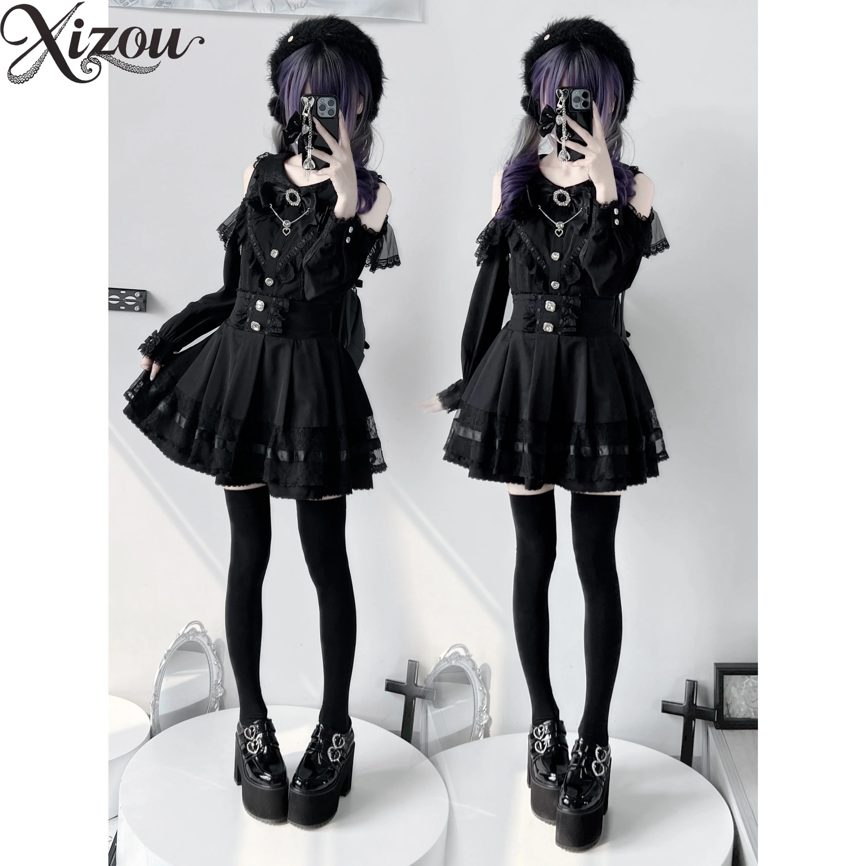 Kawaii-Rock mit hoher Taille, Mine-Serie, in Massenform, japanischer Lolita-Stil, vielseitige Spitze, Spleißen, Sommer, lässige Miniröcke