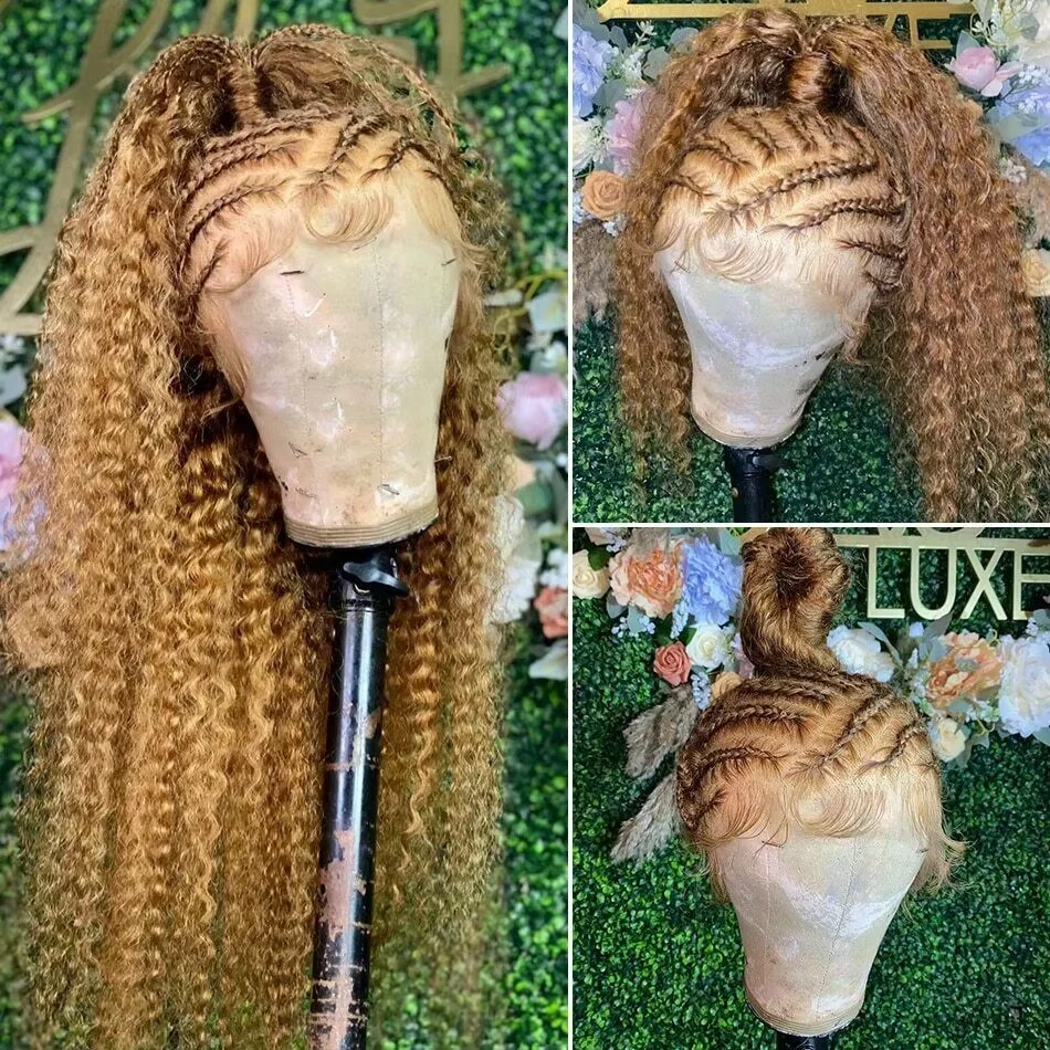 

Бразильский # 27 Deep Wave 38-дюймовые парики из натуральных волос цвета медового блонда с HD-кружевной передней частью 13x6, предварительно выщипанные, безклеевые, кудрявые, с фронтальной кружевной вставкой 13x4