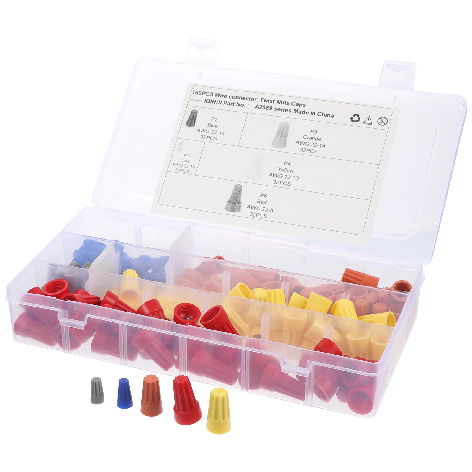 

160 Pcs Electrical Wire Connectors PVC Insulated Waterproof Splice Caps Terminals Spring Nuts Screw End House Car Speaker