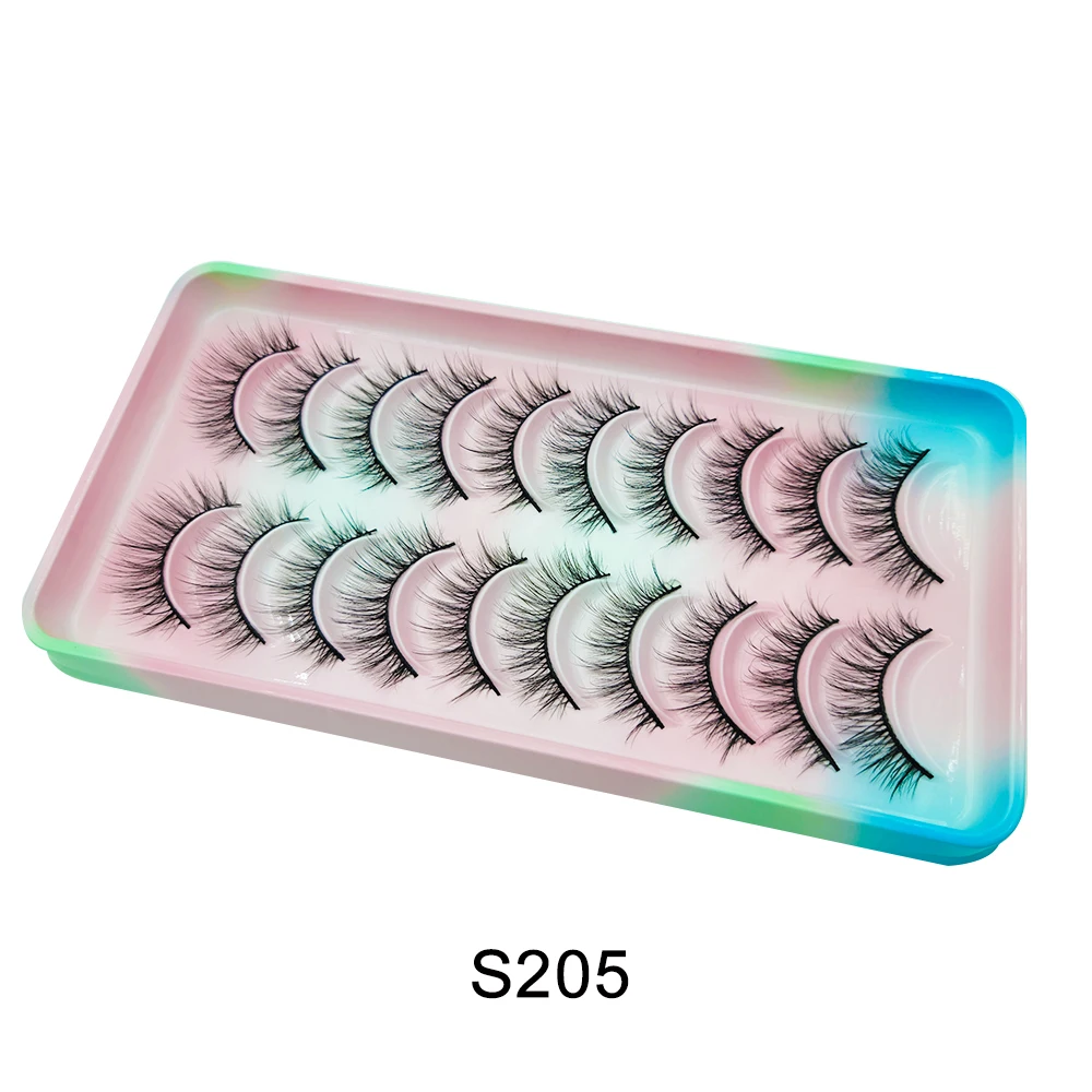Natürliche Wimpern, 5/10 Paar, 3D-Manga-Wimpern, natürliche kurze Manga-Wimpern mit vollem Streifen, klares Band, weiches Licht, natürliche Anime-Wimpern – Detail 11