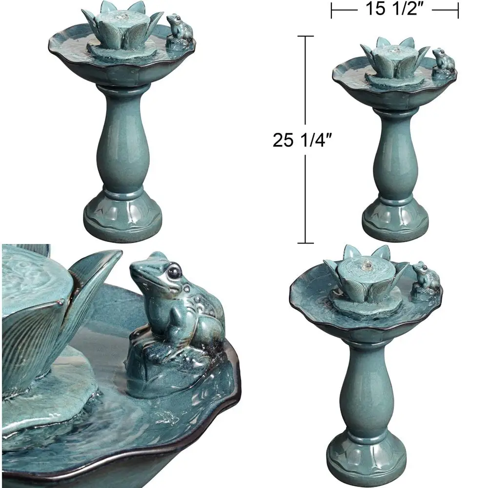 

Большой керамический уличный фонтан в азиатском стиле с подставкой в виде лягушки, стоячим бассейном и барботером.