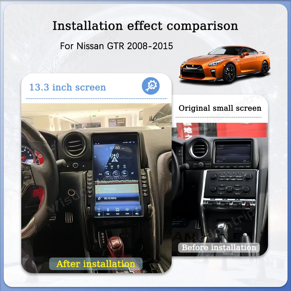 For Nissan GTR 2008-2015 Car Intelligent Multimedia Video Player GPS WiFi 4G Navigation Radio CarPlay+Android AUTO Android 12